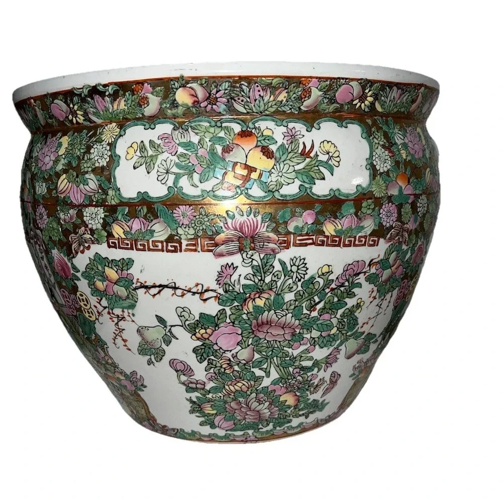 (..30)Huge Vintage Chinese Porcelain Enamel Famille Rose Koi Fish Bowl Planter